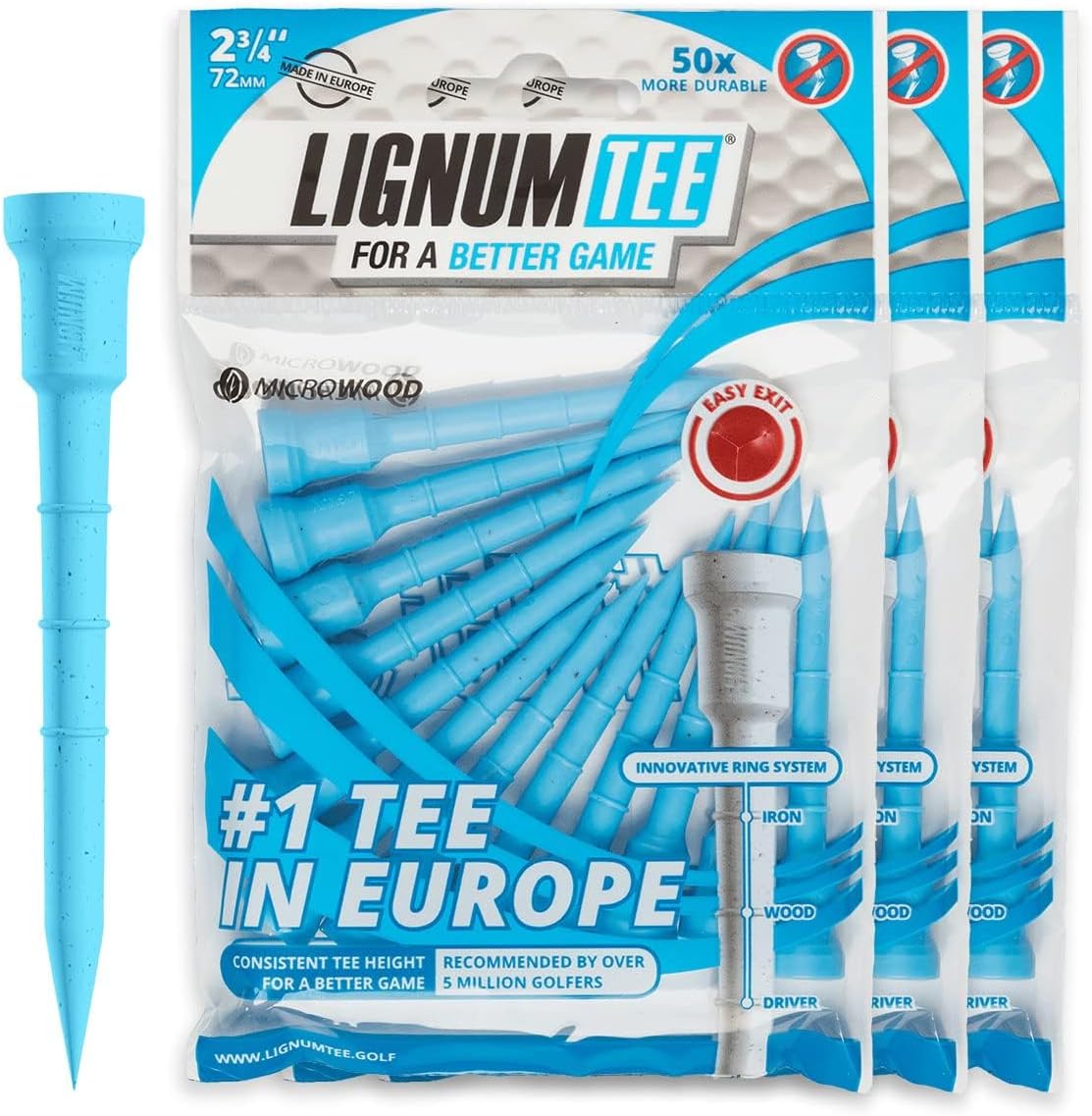 LIGNUMUnbreakable Microwood Golf Tees 50x More Durable/Adjustable Golf Tee/Innovative Wood Fiber and Natural Adhesives/Golf Tee, Golf Tees, Tees Golf, Golf Ball Tees/Pack of 3