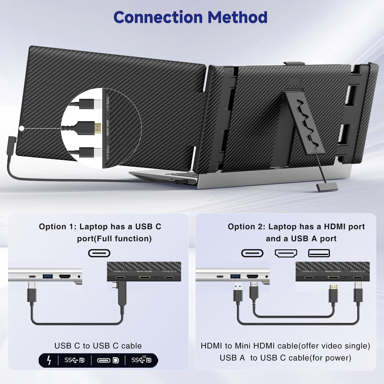 Rozszerzenie ekranu laptopa, podwójne rozszerzenie ekranu IPS FHD 1080P 14„, przenośny monitor do laptopów 13-17,3”, podwójny ekran Plug & Play dla Windows/Mac z portem USB C/HDMI
