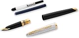 Waterman Carène Deluxe Fountain Pen | Gloss Black & Silver Plated with 23k Gold Clip | Fine Nib with Blue Ink Cartridge | Gift Box - 4