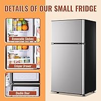 Vista 6 de 2.4 Cu.ft Mini Fridge with Double Doors Silver Small Refrigerator with Separate Freezer & 7 Adjustable Temperature Control, Tiny Size & Personal