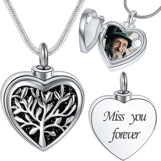 Farfume Custom Lockets for Ashes, Personalized Heart Ash Necklace Jewellery with Photo & Text - Keepsake Urn Necklace for Human/Pet Ashes