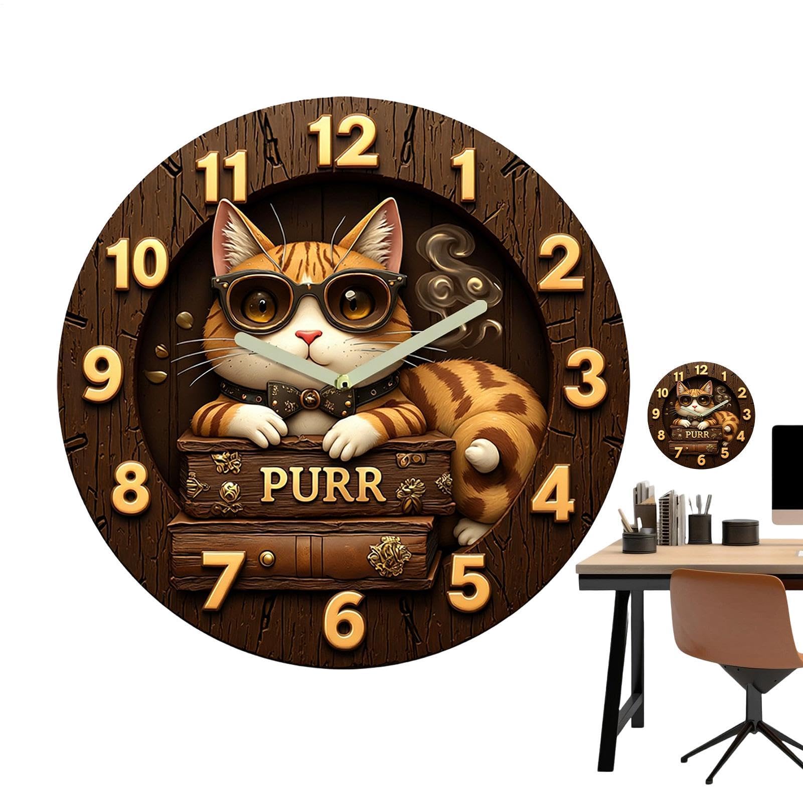 Montre chat sans tic tac horloge murale decorative pour chambre et bureau