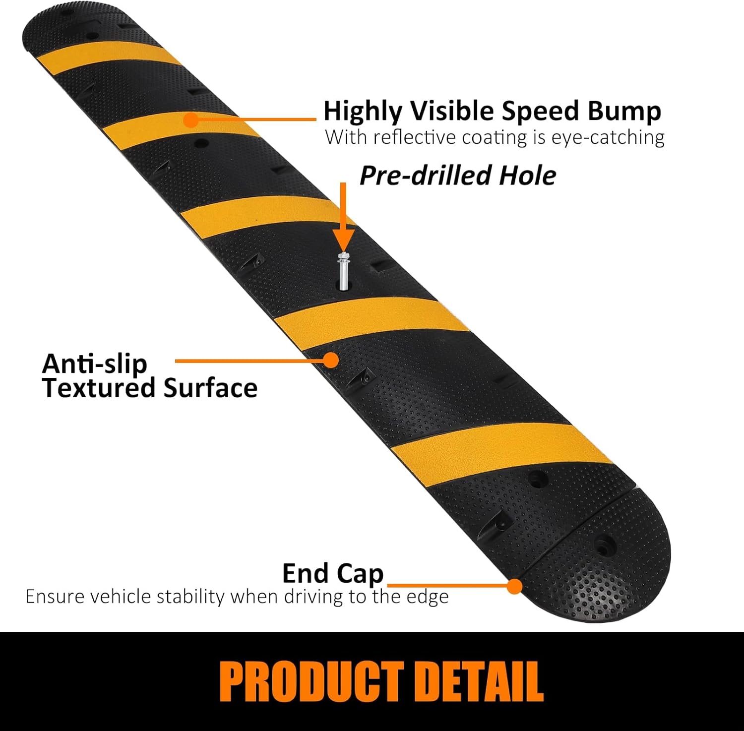 Speed Bump for Driveway, 1 Pack 7 FT Heavy Duty Rubber Speed Bump with 2 Channel Floor Cord Cover, 25000 LBS Load Capacity, Modular Speed Bumps for Road with Cable Protector, End Caps & Bolts