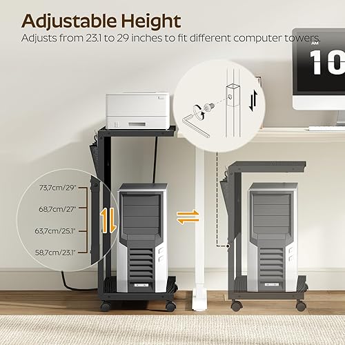 Miniatura 4 de Soporte para PC, soporte de torre de computadora con estación de carga, soporte de torre de PC ajustable en altura para piso, carrito de computadora