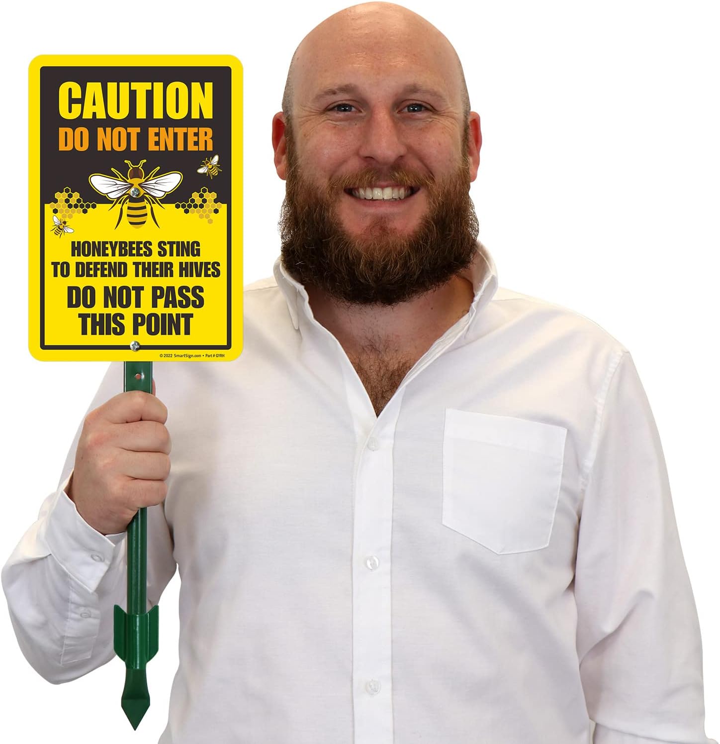 SmartSign 10 x 7 inch “Caution - Do Not Enter, Honeybees Sting To Defend Hives” LawnPuppy Yard Sign with 18 inch Stake, 40 mil Laminated Rustproof Aluminum, Multicolor, Set of 1