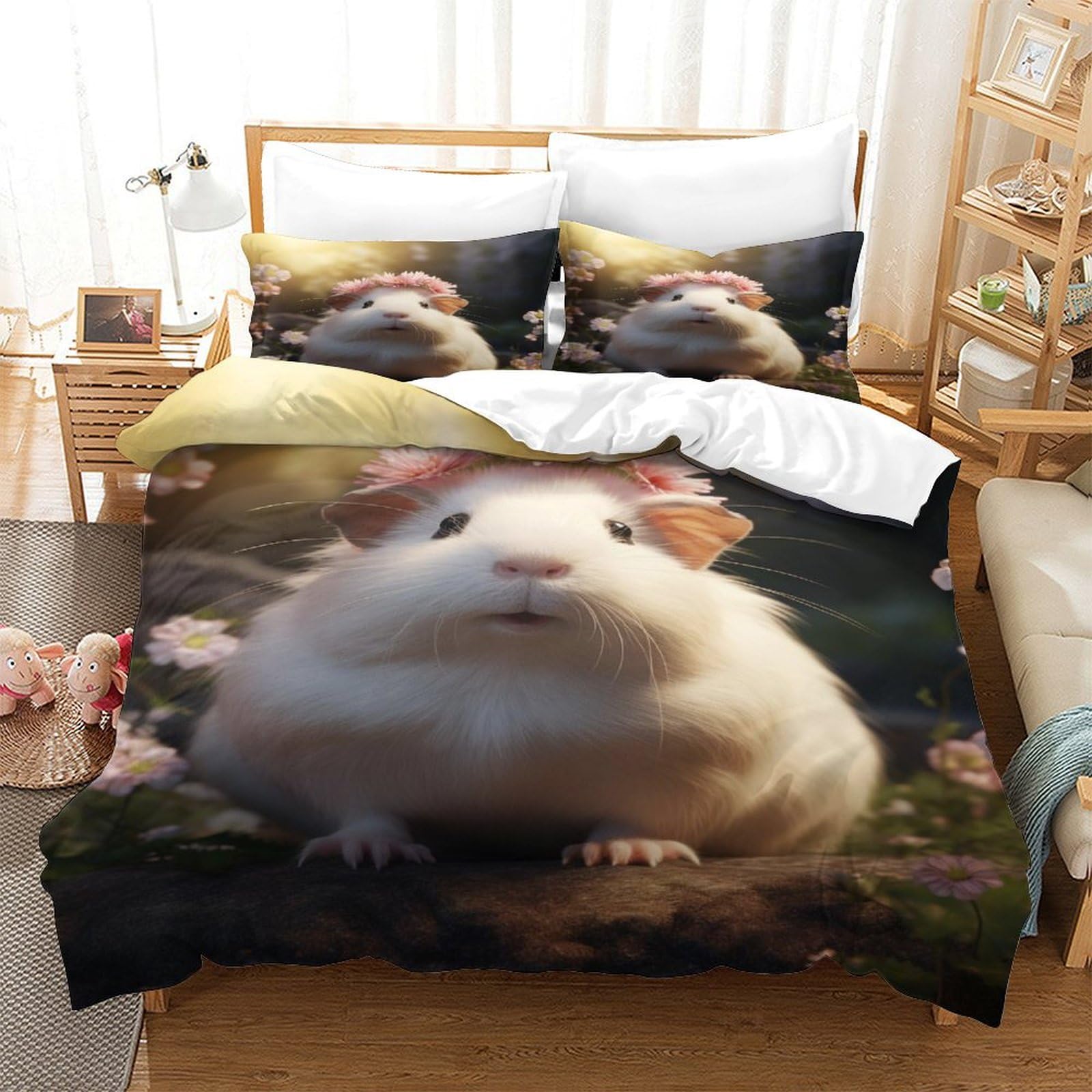 P1S9U7W5Y Adorable Pet 3D Printed Microfiber Duvet Cover Set 3 Pieces Bedroom Decor Cute Animal Bedding Set for Adults Gift King（220x240cm）