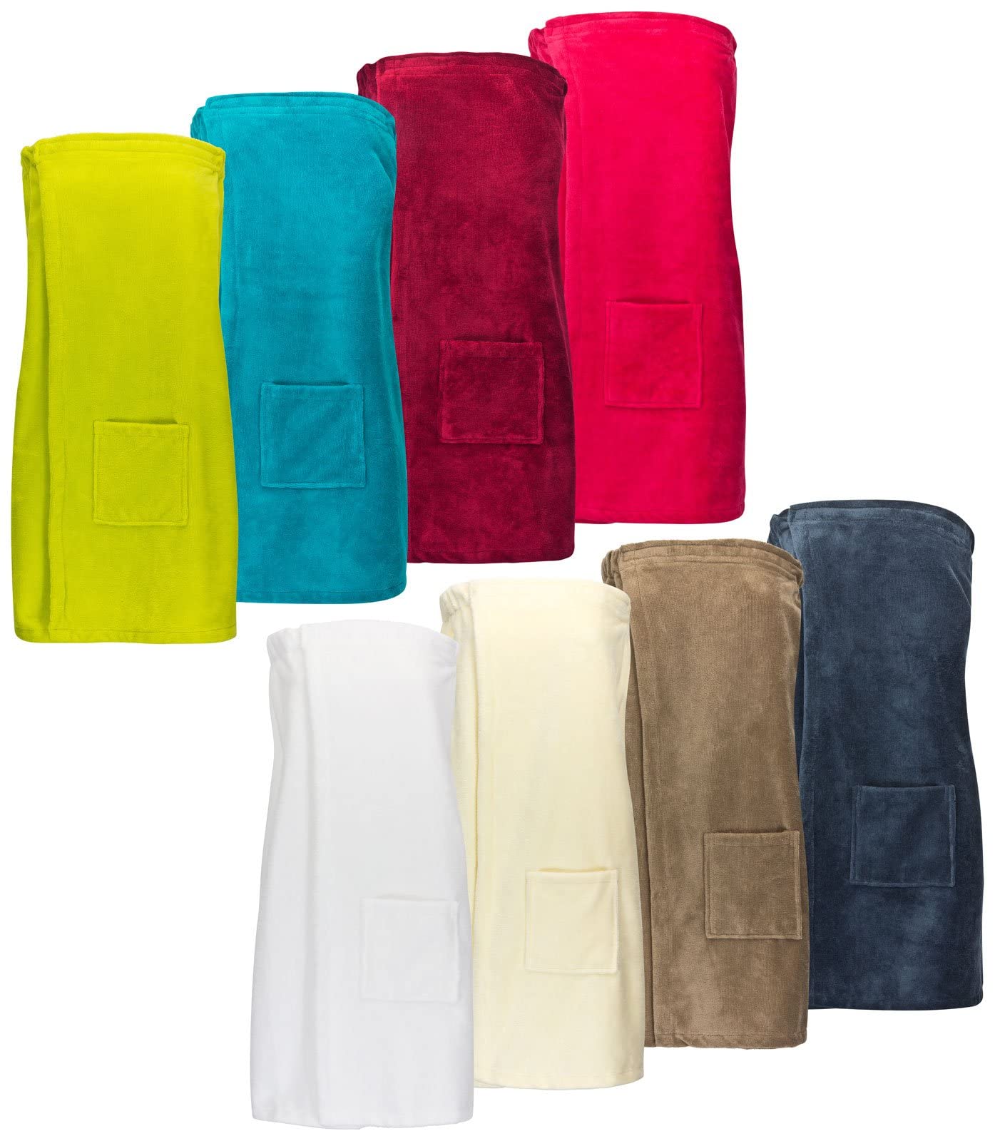 Luxus Saunakilt/Sauna-Kilt Twin-Star Damen mit Klettverschluss und aufgesetzter Tasche - Himbeere