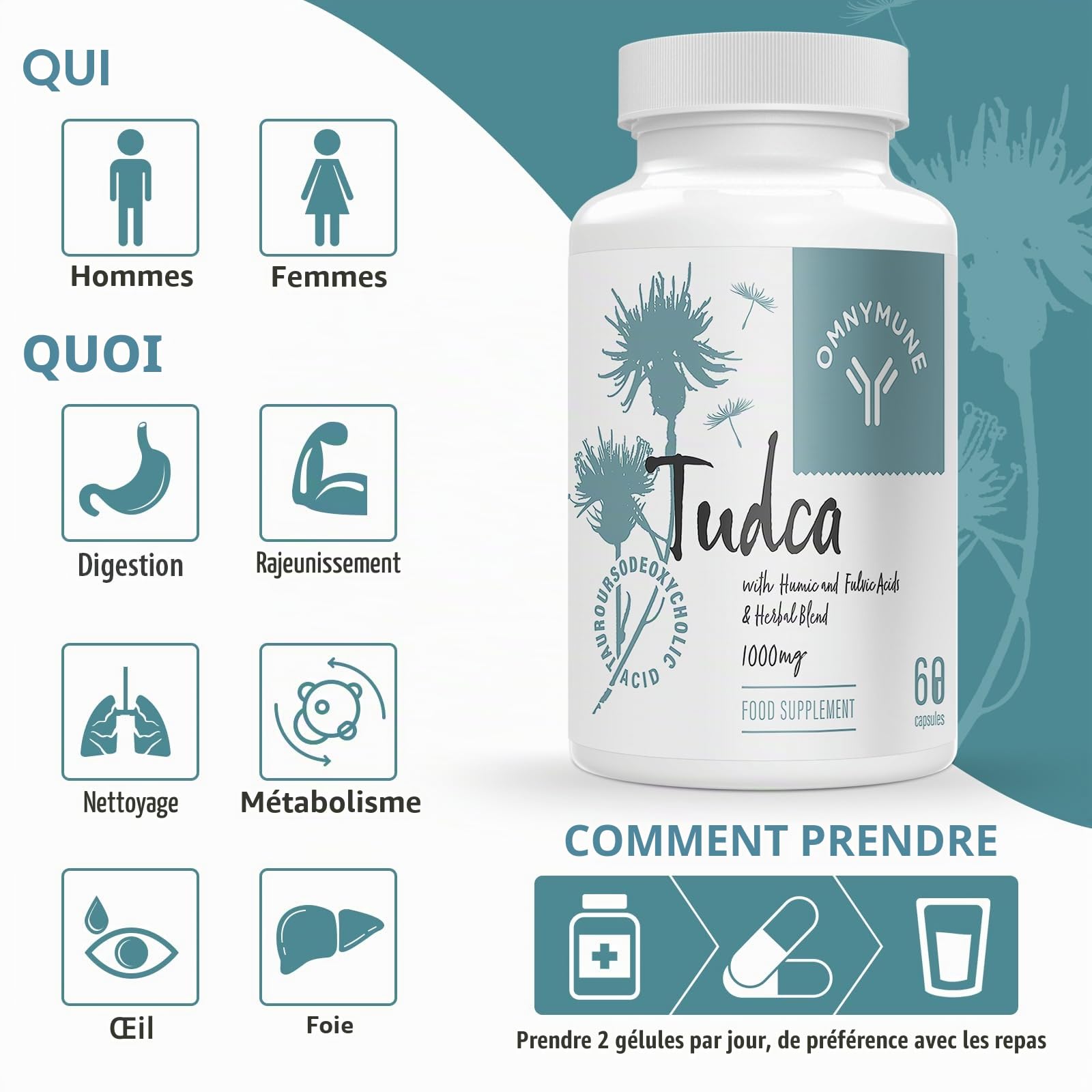 TUDCA – Supplément de Qualité – 1000 mg par Portion, Acide Tauroursodésoxycholique, 360 Gélules