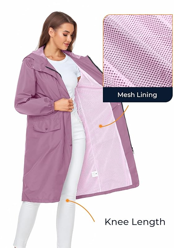 SaphiRose Women's Lightweight Packable Long Rain Jacket Purple XXL by SaphiRose - Used condition - Image 4