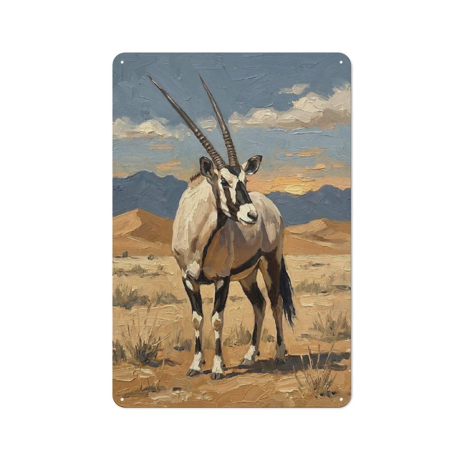 Junmoney Style-21 Oryx In The Desert Cottage Style Metal Wall Decor 30X20cm, Tin Wall Plaque For Kitchen, Cottage, Porch Or Garden Room