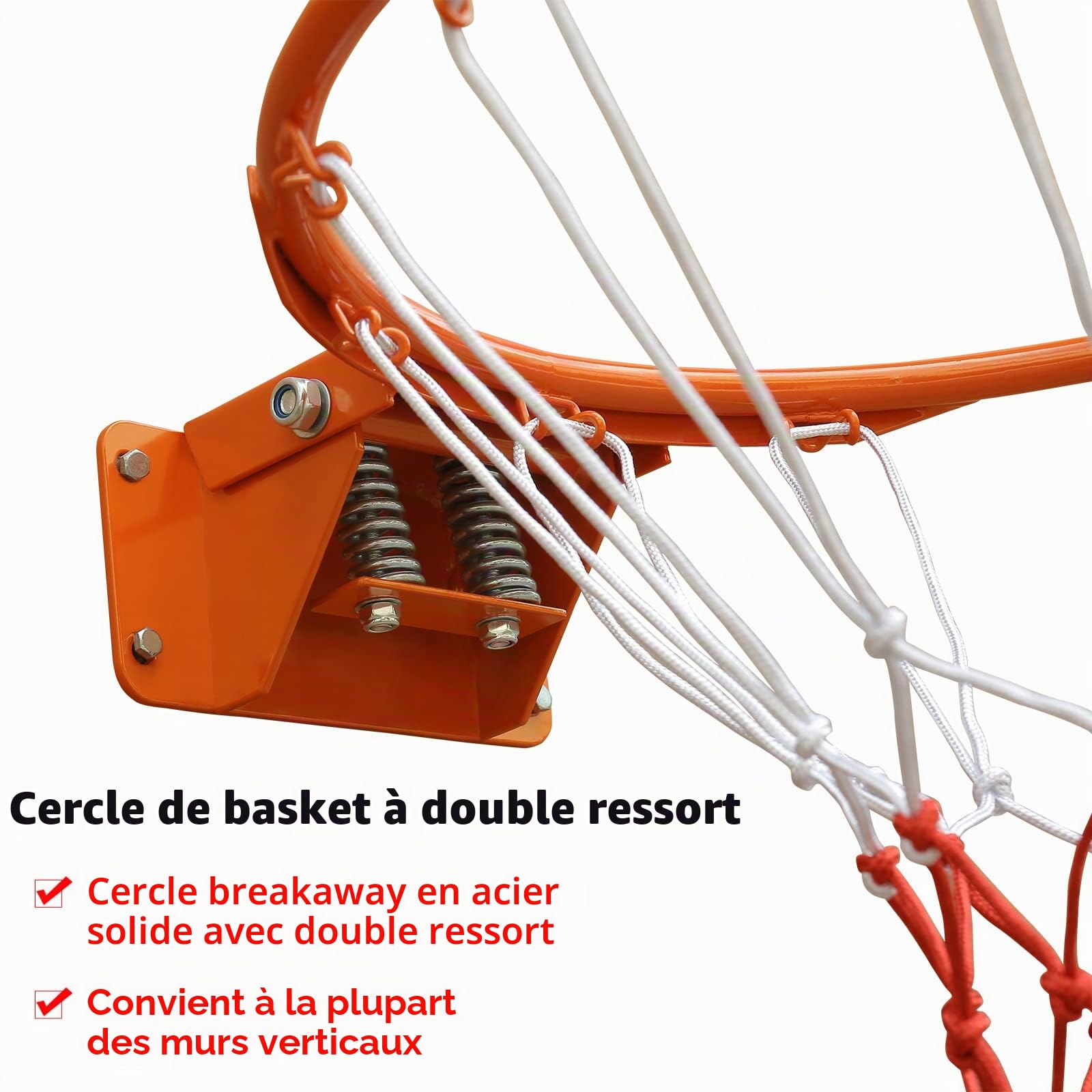 Cerceau de basket-ball, 18" orange, acier allié, fixation murale, intérieur/extérieur