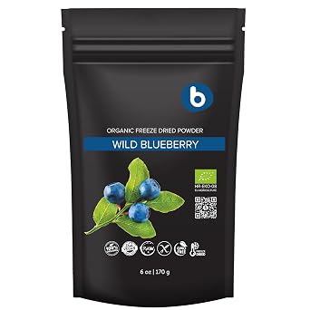 Organic Wild Blueberry Powder, Bilberry Powder - from Freeze Dried Blueberries, Frozen Blueberries - High in Anthocyanins & Polyphenols - for Smoothies, Baking & Natural Food Coloring - Vegan - 6oz