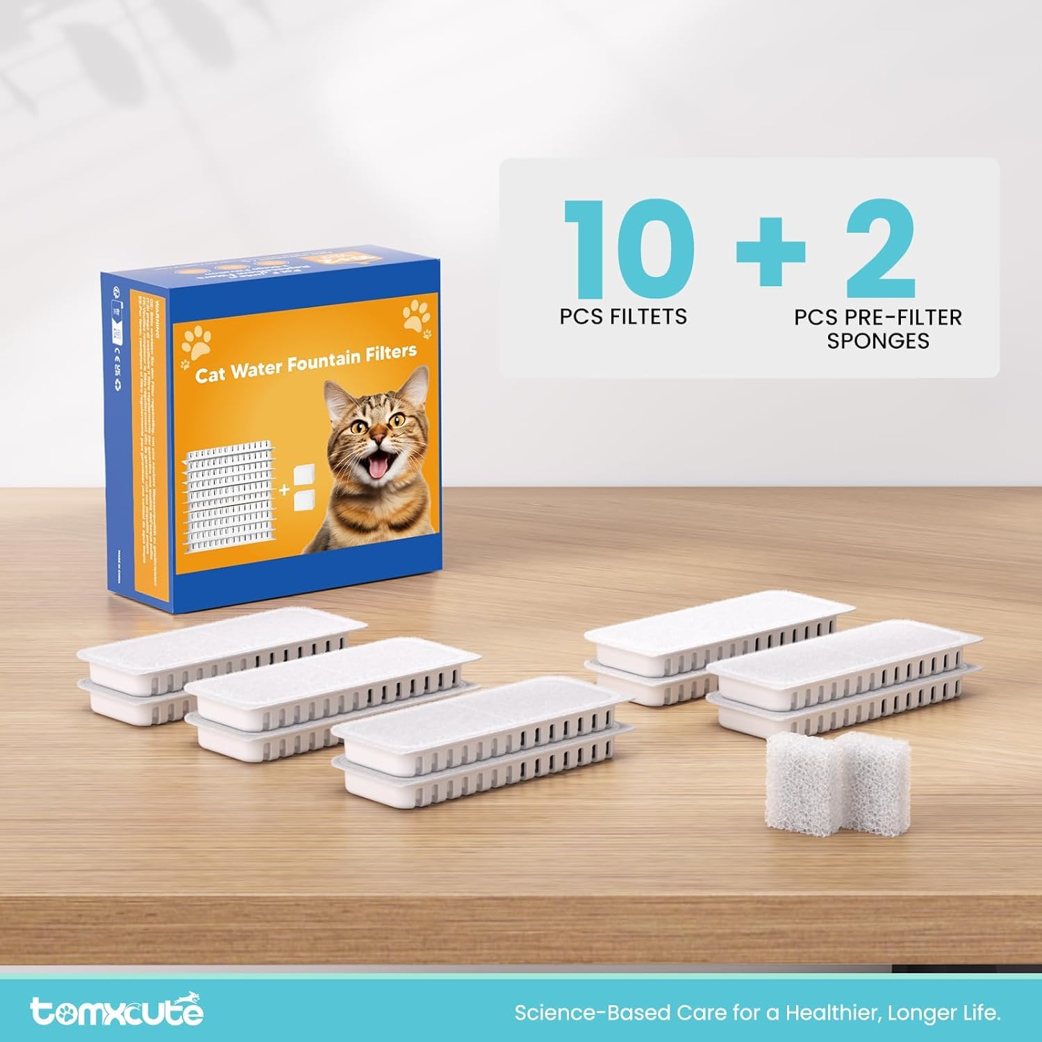 Tomxcute Fontanna dla kotów, zestaw filtrów, 10 filtrów + 2 gąbki do fontanny dla kotów 3,2 l