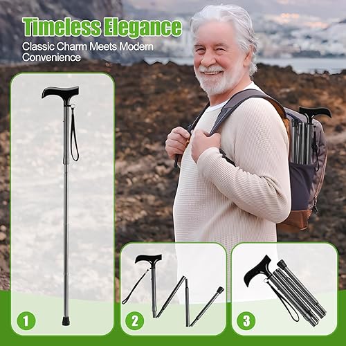 Miniatura 2 de Bastón plegable ajustable con funda de transporte de Ez2care HMC43B-C1 Gris metálico 1