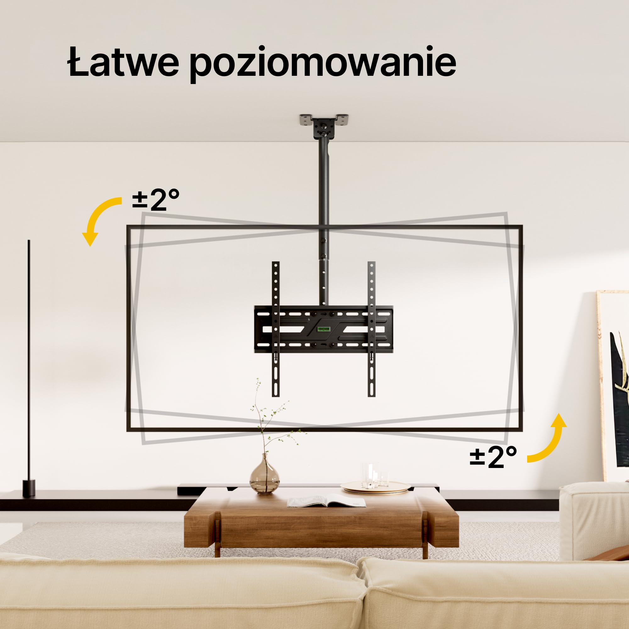 monTEK Uchwyt sufitowy pod telewizor 37-75" | Możliwość pochylenia i wychylenia, Do 50 kg, Regulacja wysokości, Płaski dach lub dach skośny