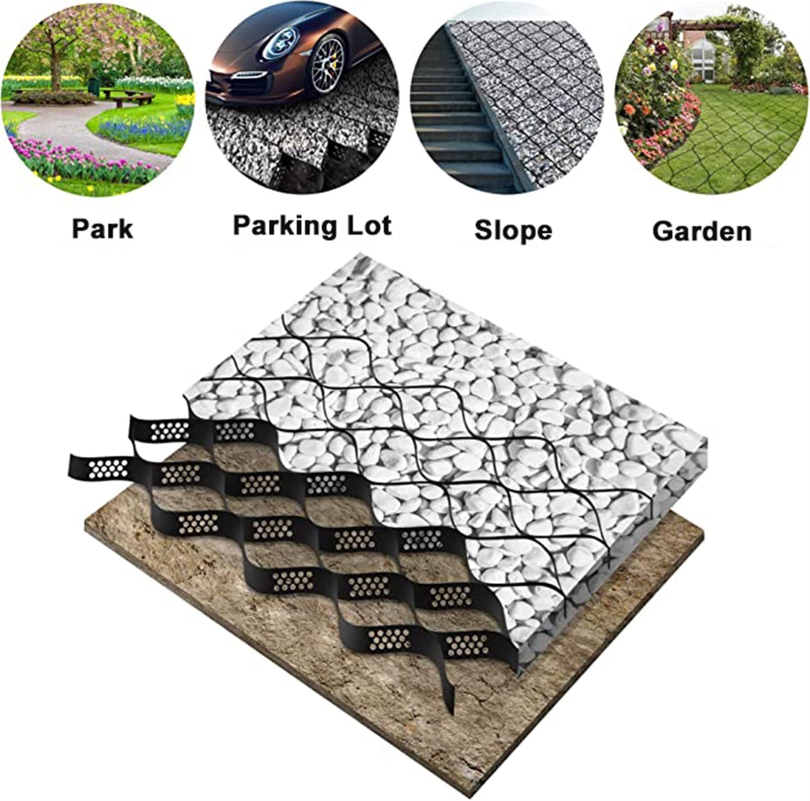 Griglia a terra, griglia Geo da 1800 libbre for metro quadro di carico, sistema spesso 2 pollici for patio fai da te, camminamento, base for capannone, vialetto for veicoli leggeri, parcheggio, erba.