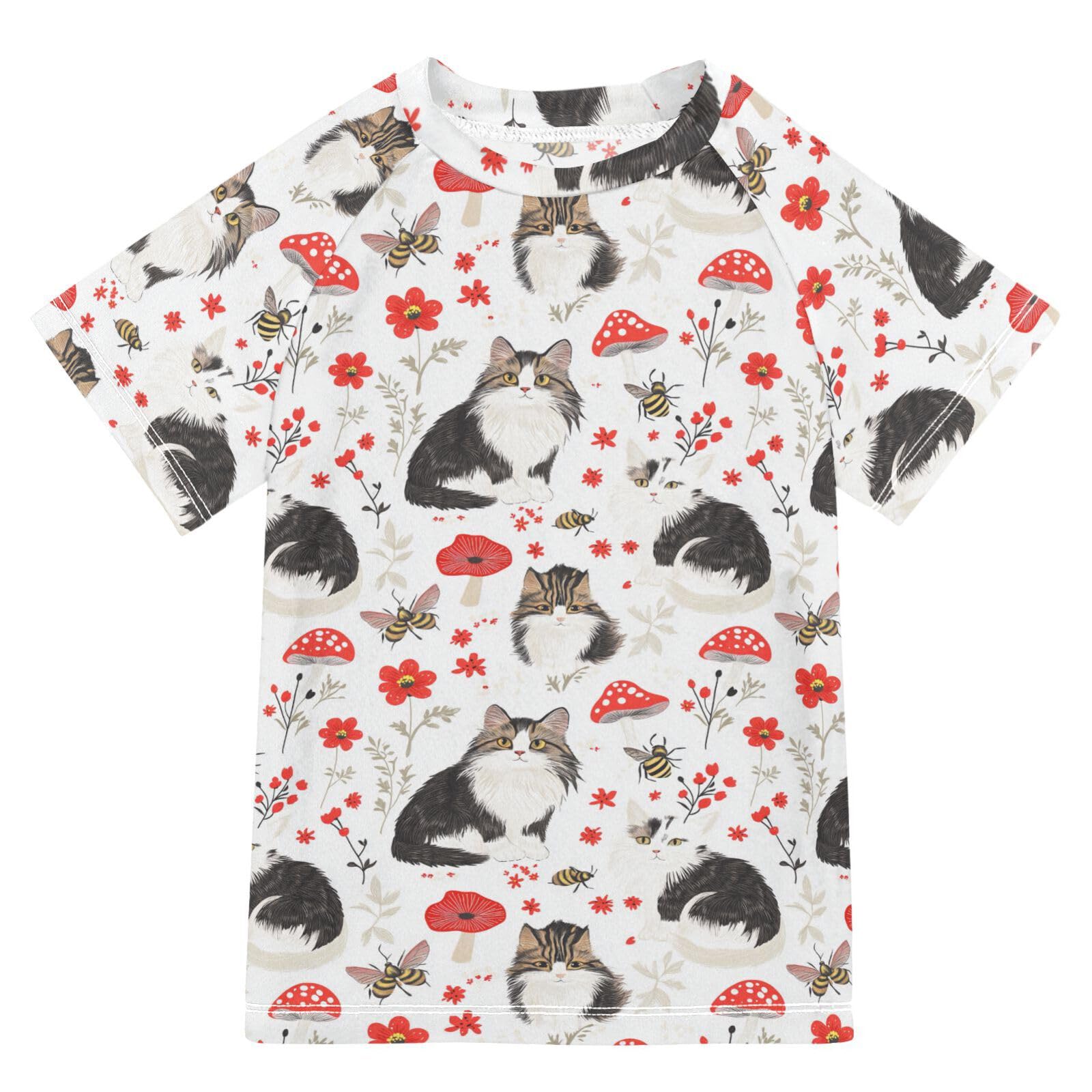 Girls Bathing Suit Short Sleeve Kids Rash Guard Swim Girls 9T Funny Norwegian Personalized Cat Cats White