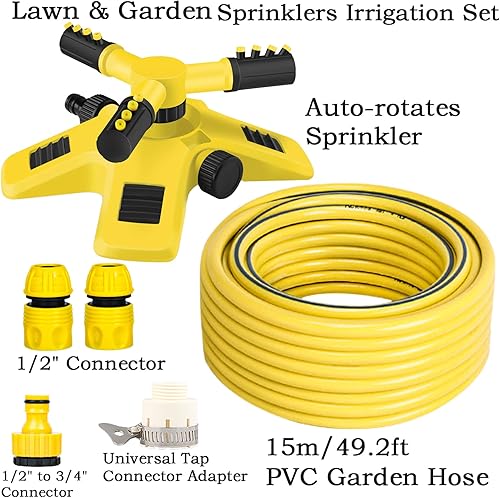 Miniatura 4 de Aspersor de jardín, giratorio automático de 360 grados, ajustable, diseño sin fugas, duradero 3 brazos, gran área de cobertura alrededor de 2000