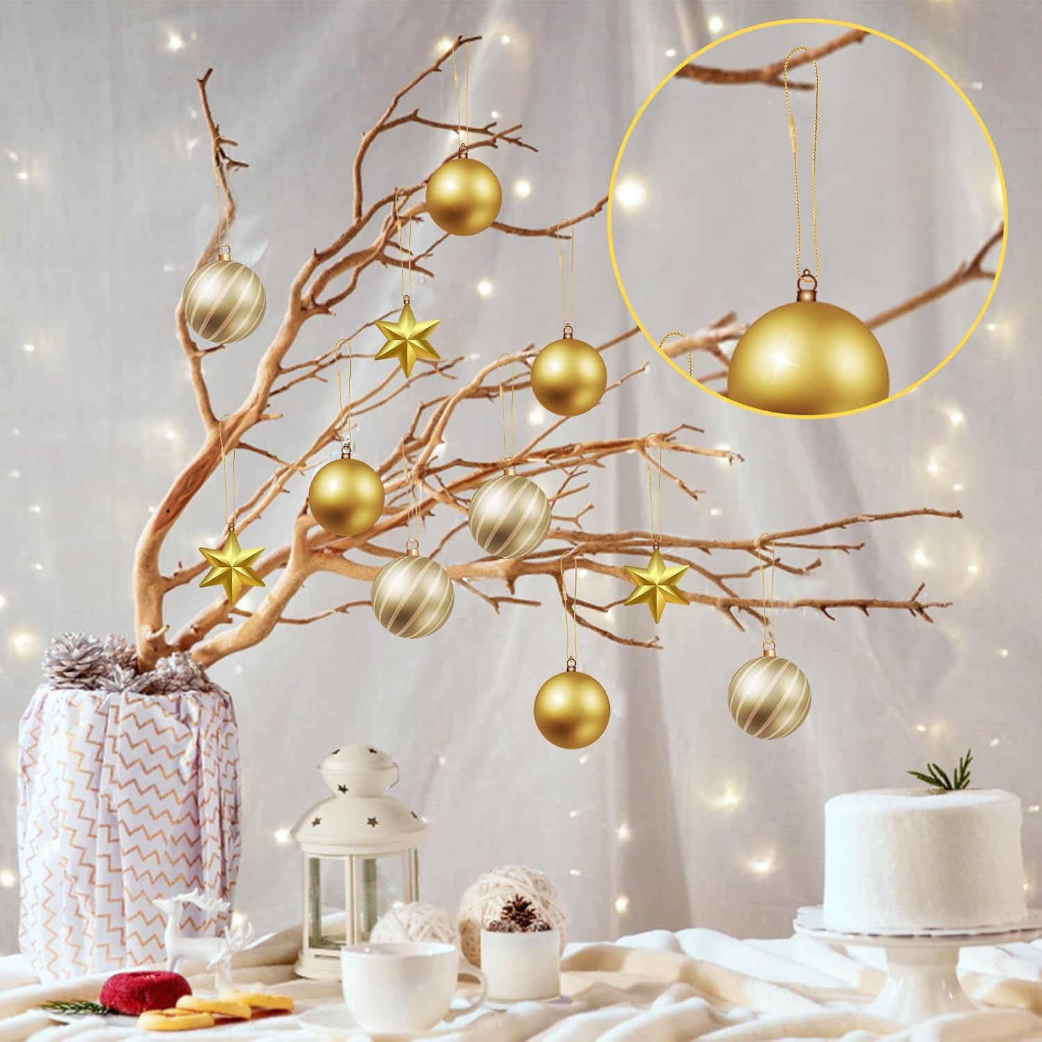 CCINEE 200 Pcs 7.9" Inch Christmas Ornaments String Hanger,Precut Ribbon Hook Metallic Gold Ornament String with Snap Fastener for Christmas Holiday Ornaments Hanging Decoration