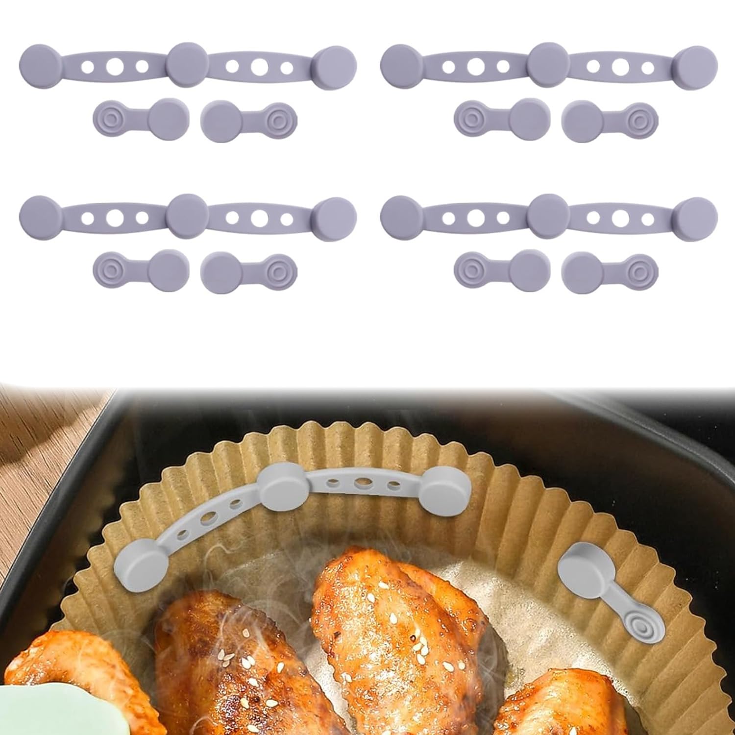 12Pcs Hebilla de Silicona Magnética Imanes Para Freidoras de Aire Resistente a Altas Temperaturas y Reutilizable Hebillas Magnéticas Accesorios para Airfryer para Sujetar Papel de Pergamino (gris)
