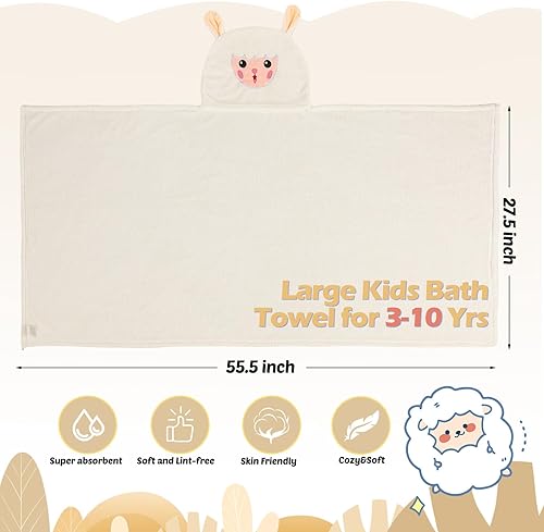 Miniatura 8 de Toalla de baño de bambú con capucha de 3 piezas para niños de 27.5 x 50 pulgadas, toalla de baño absorbente para niños de 3 a 10 años (blanco, gris