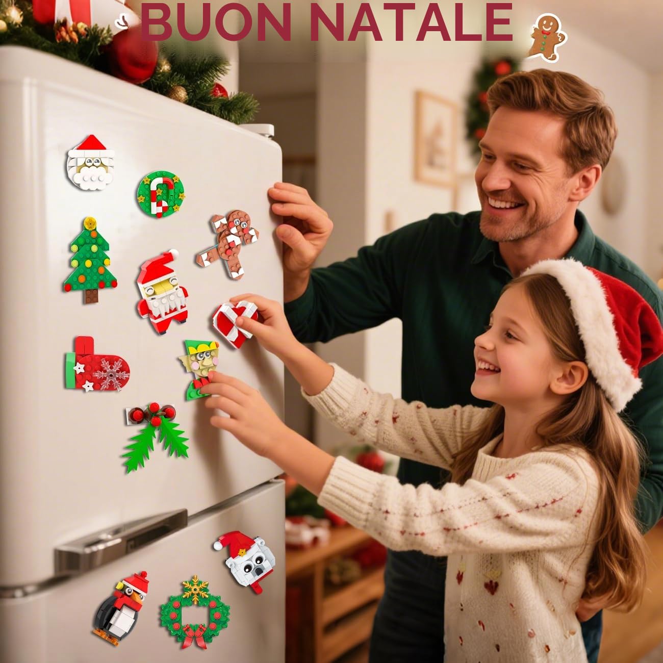 HOGOKIDS Calendario dell'Avvento 2025, decorazione natalizia con calamite per frigorifero, 24 giorni, conto alla rovescia, calamita Babbo Natale per frigorifero, decorazione natalizia, giocattolo