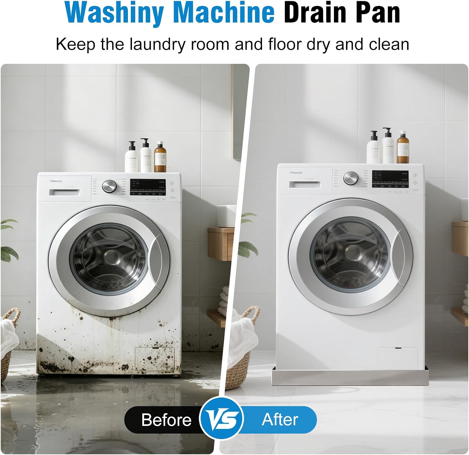 28" x 30" x 2.5" Washing Machine Pan, 304 Stainless Steel Washing Drain Pan,Heavy Duty Washing Machine Tray with Anti-Slip Bottom Pad,Raised Edge Drain Pan, Washer Tray for Floor Protection (No Hole)