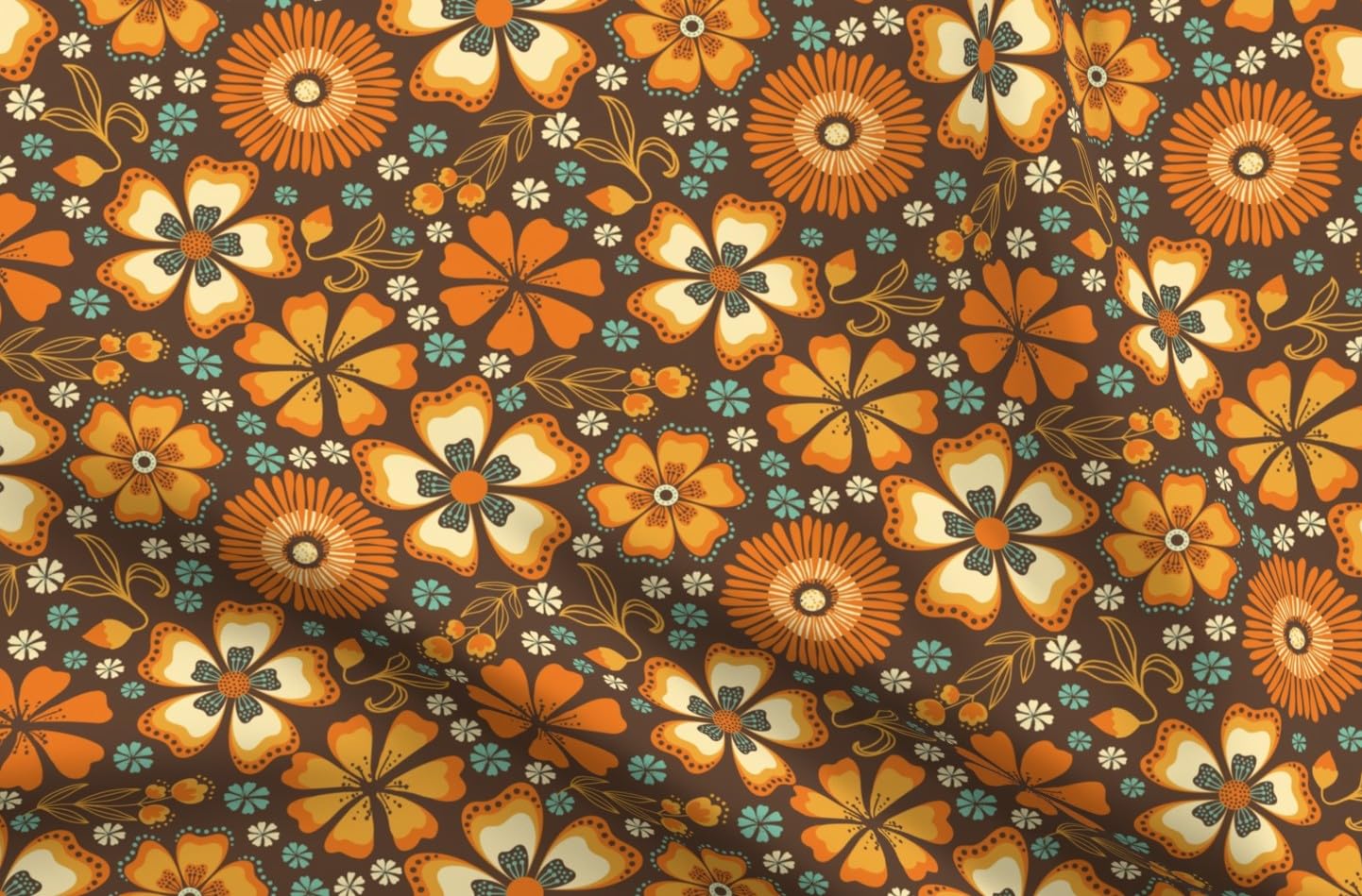 Amazon.com: Spoonflower Fabric - Vintage Floral Teal Brown Retro