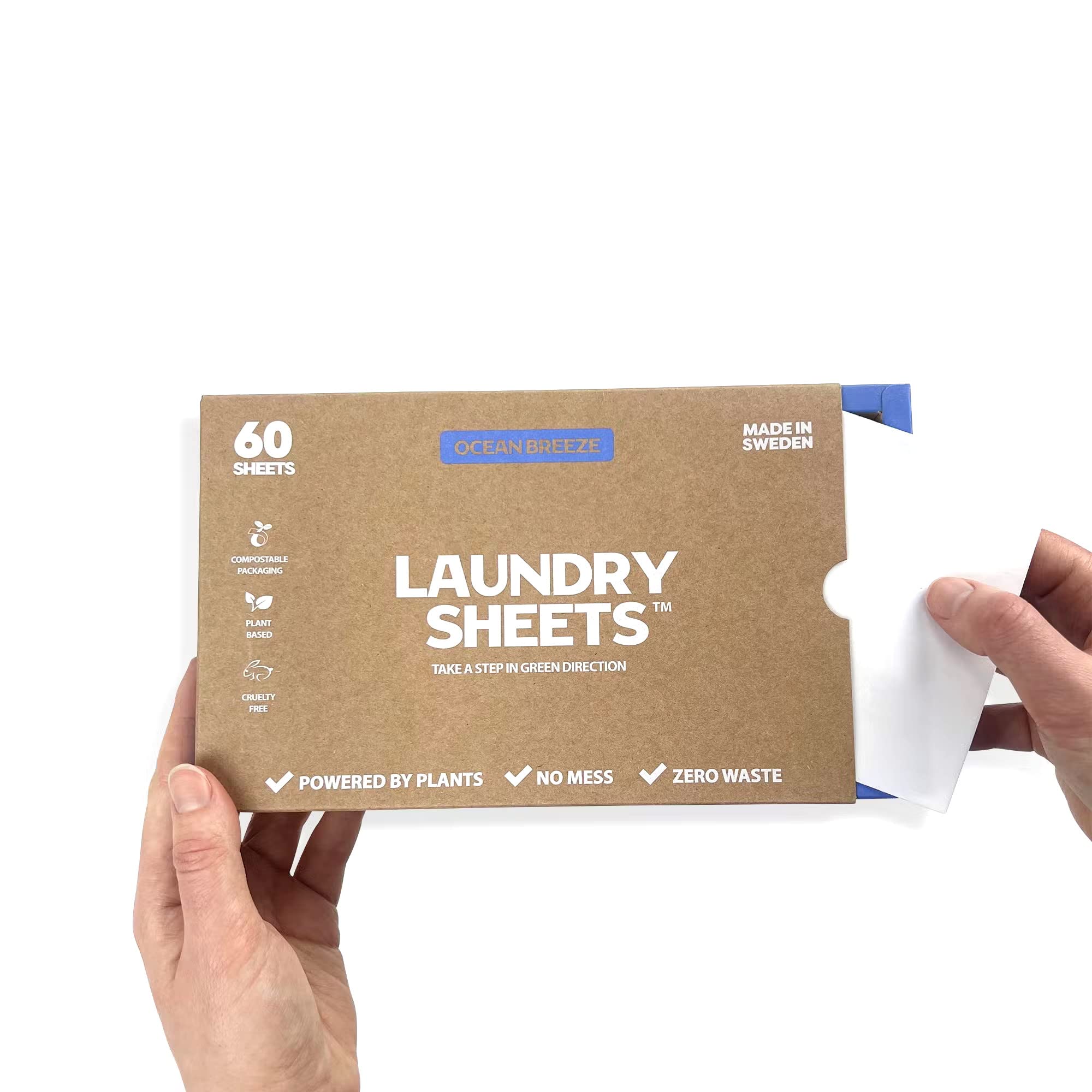 Laundry Detergent Sheets - 60 Loads Ocean Breeze Eco-Friendly Natural, Hypoallergenic & Biodegradable. Travel-Friendly & Plastic Free, White