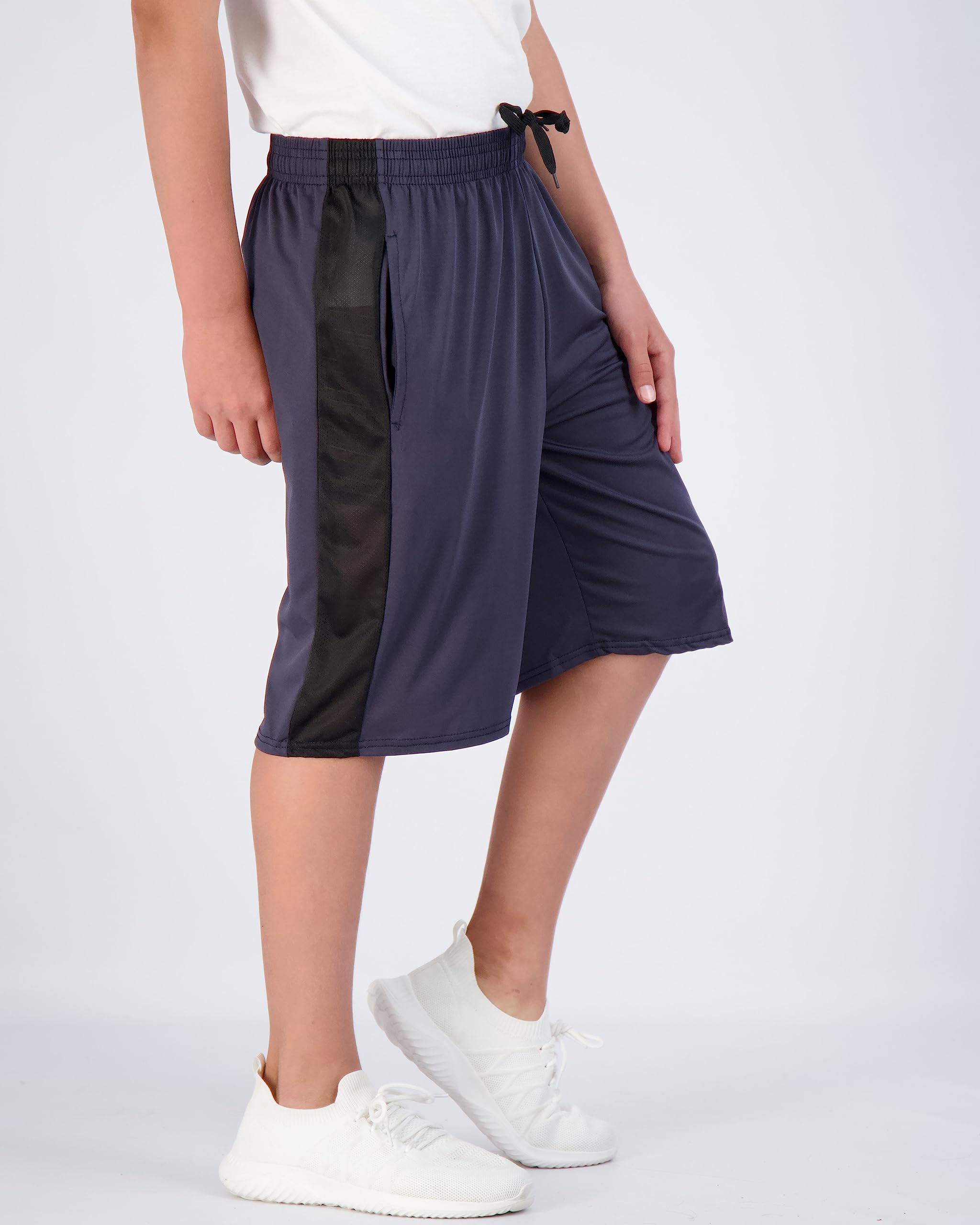 Real Essentials 5-Pack Boys' Dry-Fit Active Athletic Performance Basketball Shorts with Pockets