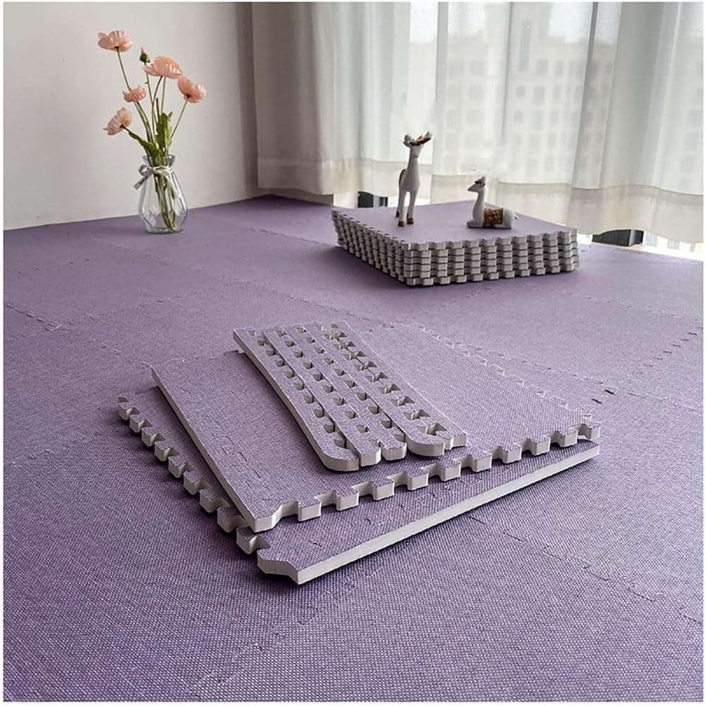 Cotton-Linen Grain Floor Tiles Foam Mat PE Interlocking Mats Tile Thick Flooring Puzzle Exercise Mats W/Borders - Home Basement Apartment Trade Show Dance(Purple,40pcs)