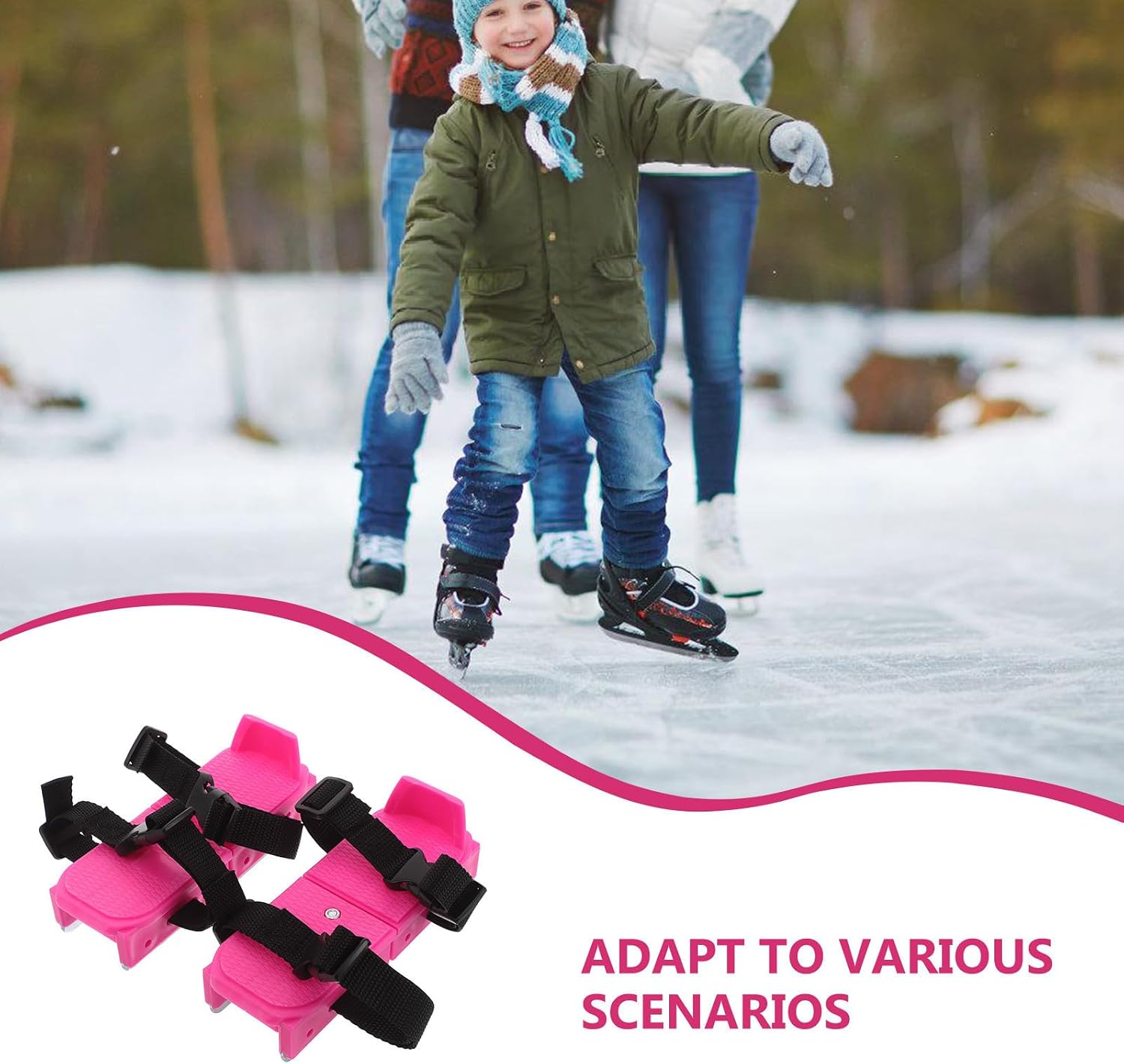 VICASKY Adjustable Ice Skates for Beginners, 1 Pair Mini Ski Skate Shoes Pp and Metal Material, Enhanced Safety and Multiscene Adaptability for Outdoor Snowy Terrains, Pink