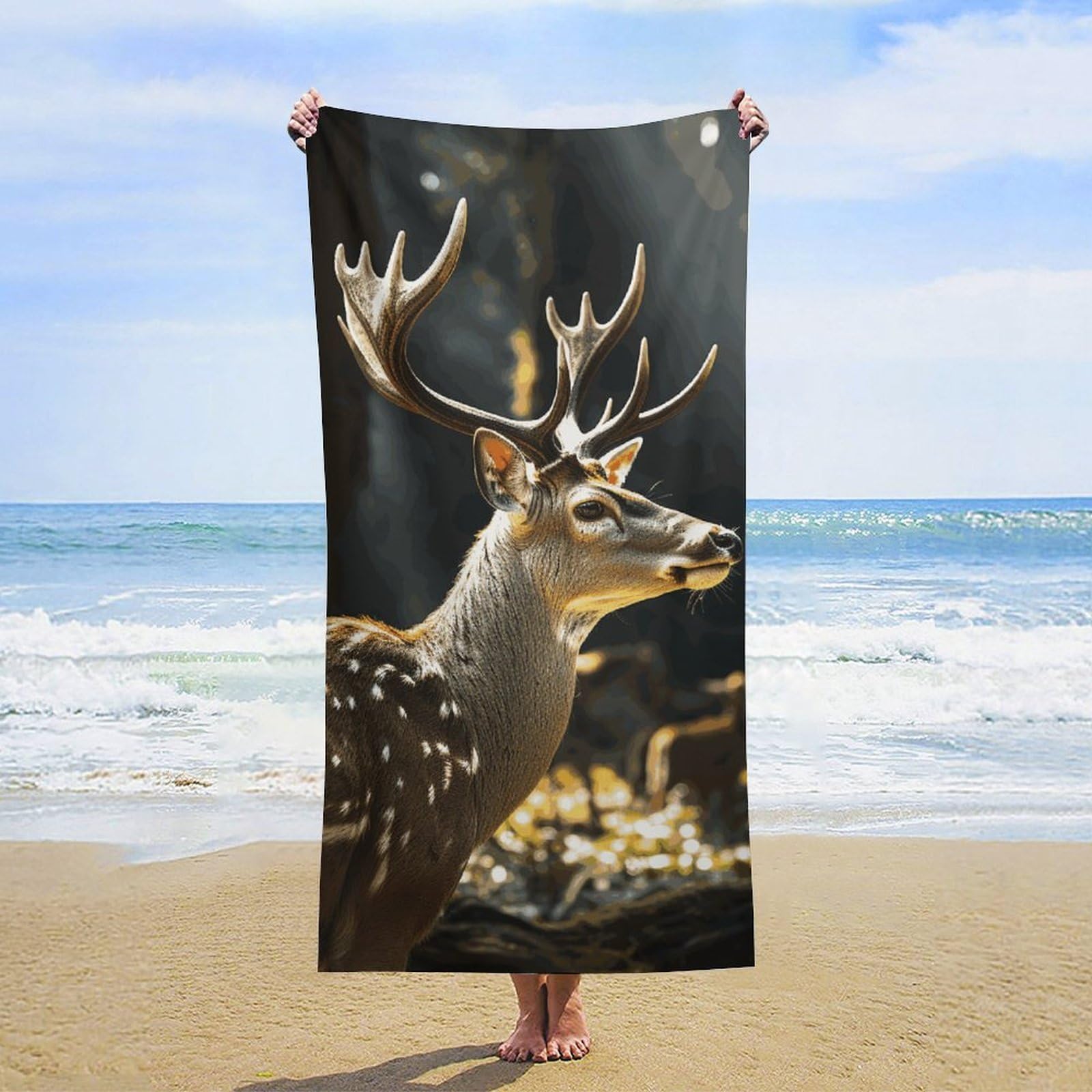 NTVOWPZO Deer in Wild Beach Towel Oversized Microfiber Bath Towels Lightweight Sand Proof Beach Towels Absorbent Pool Towels for Swimming Yoga Bathroom Towel 31.5" X 63"