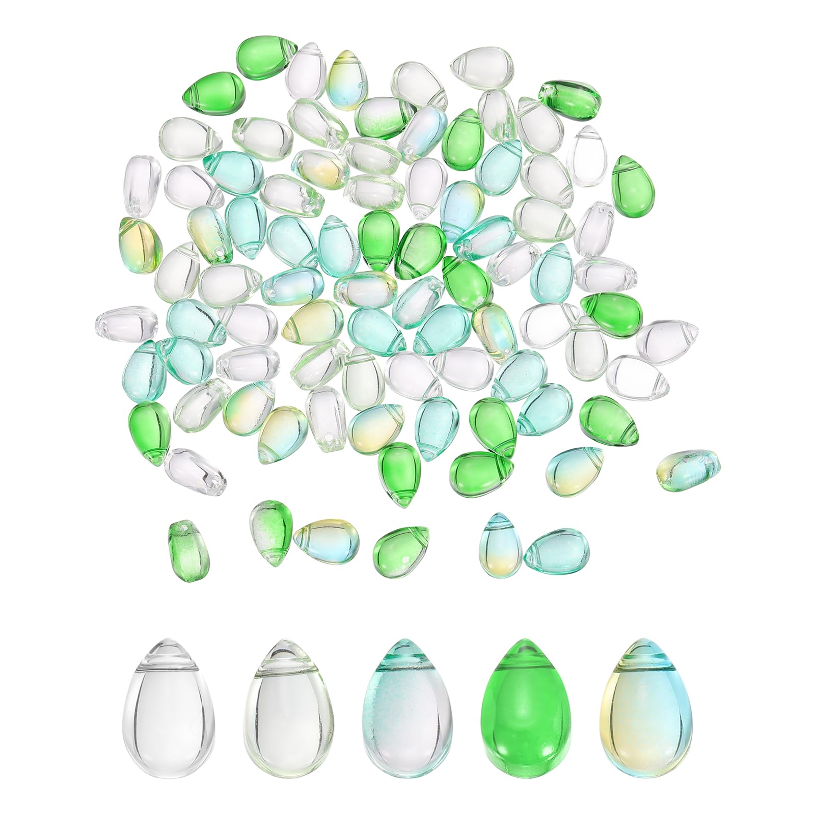 sourcing map 100 Pcs Teardrop Crystal Glass Beads, 6x9mm Teardrop Glass Charm Pendants Water Drop Beads Top Drilled for Jewelry Making DIY Craft Bracelets Necklace, Green Series — image 1