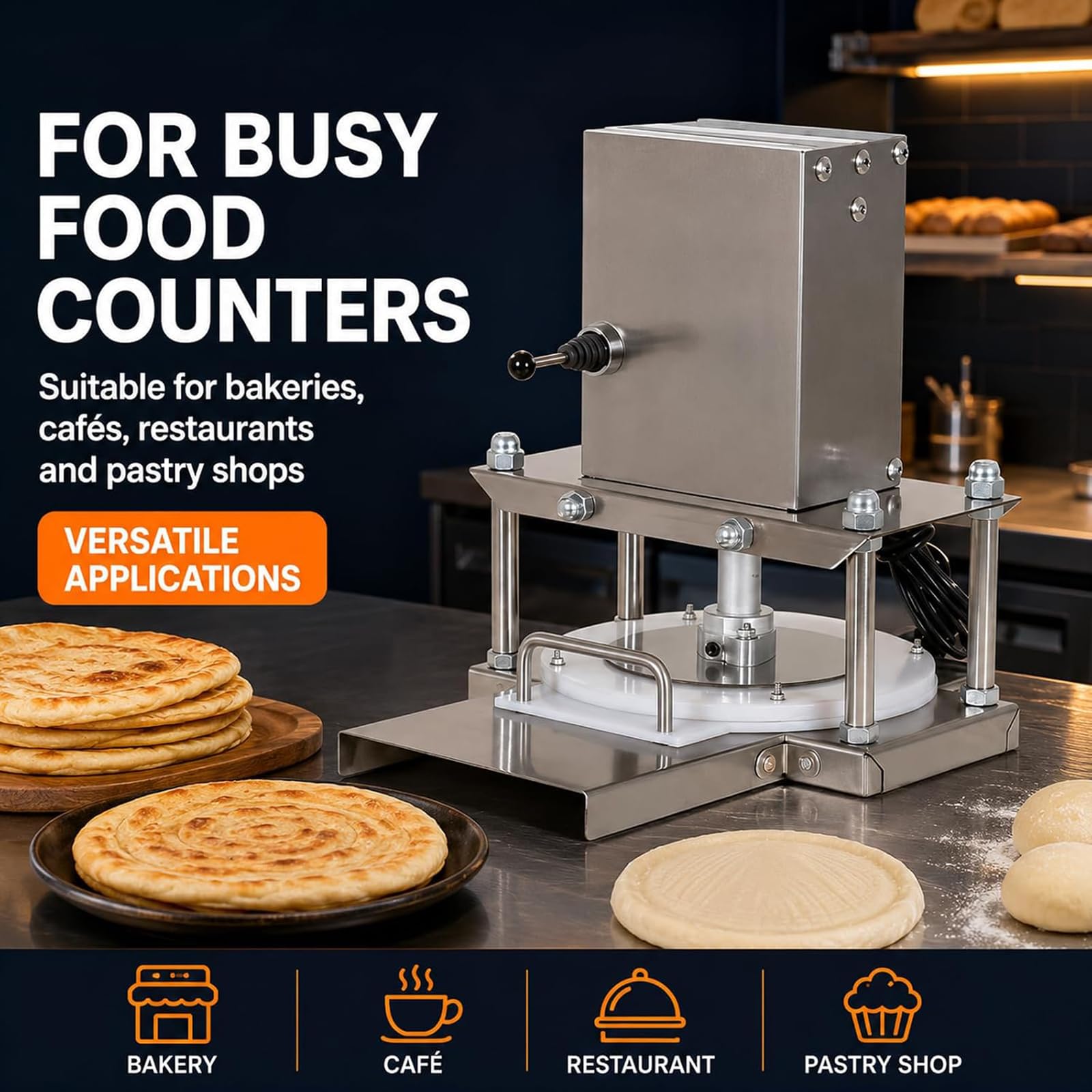 Pressa Elettrica per Impasto Pizza, Pressa Manuale in Acciaio Inox per Basi Pizza, capacità 400 Pezzi/Ora, Stenditrice A Rulli Professionale per Basi Pizza E Polpettoni (25 Cm)