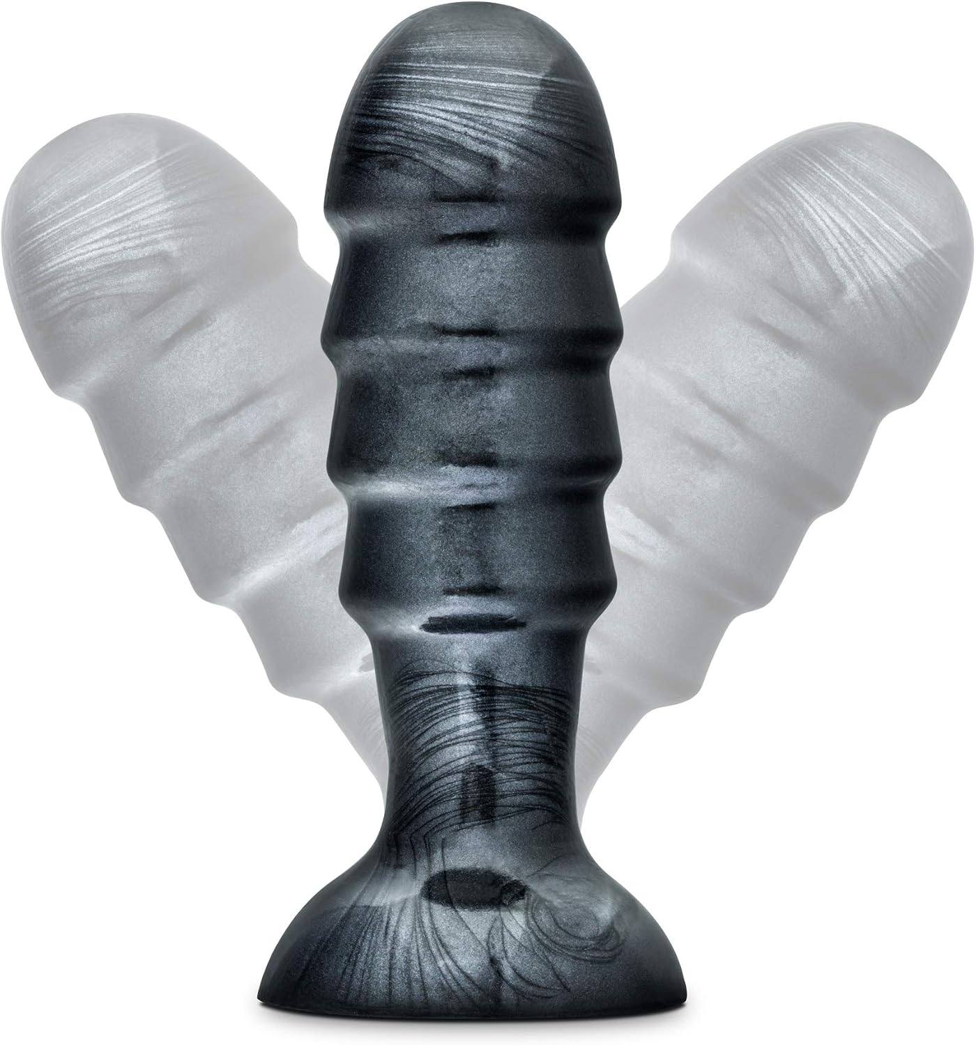 Blush Jet Bruiser - 7 1/2 Inch Oversized 2.25" Thick Ridged Probe Tapered Ribbed Suction Cup Anal Butt Plug Sex Toy for Partner Play - Adult Toys for Women Men Couples - Carbon Metallic Black