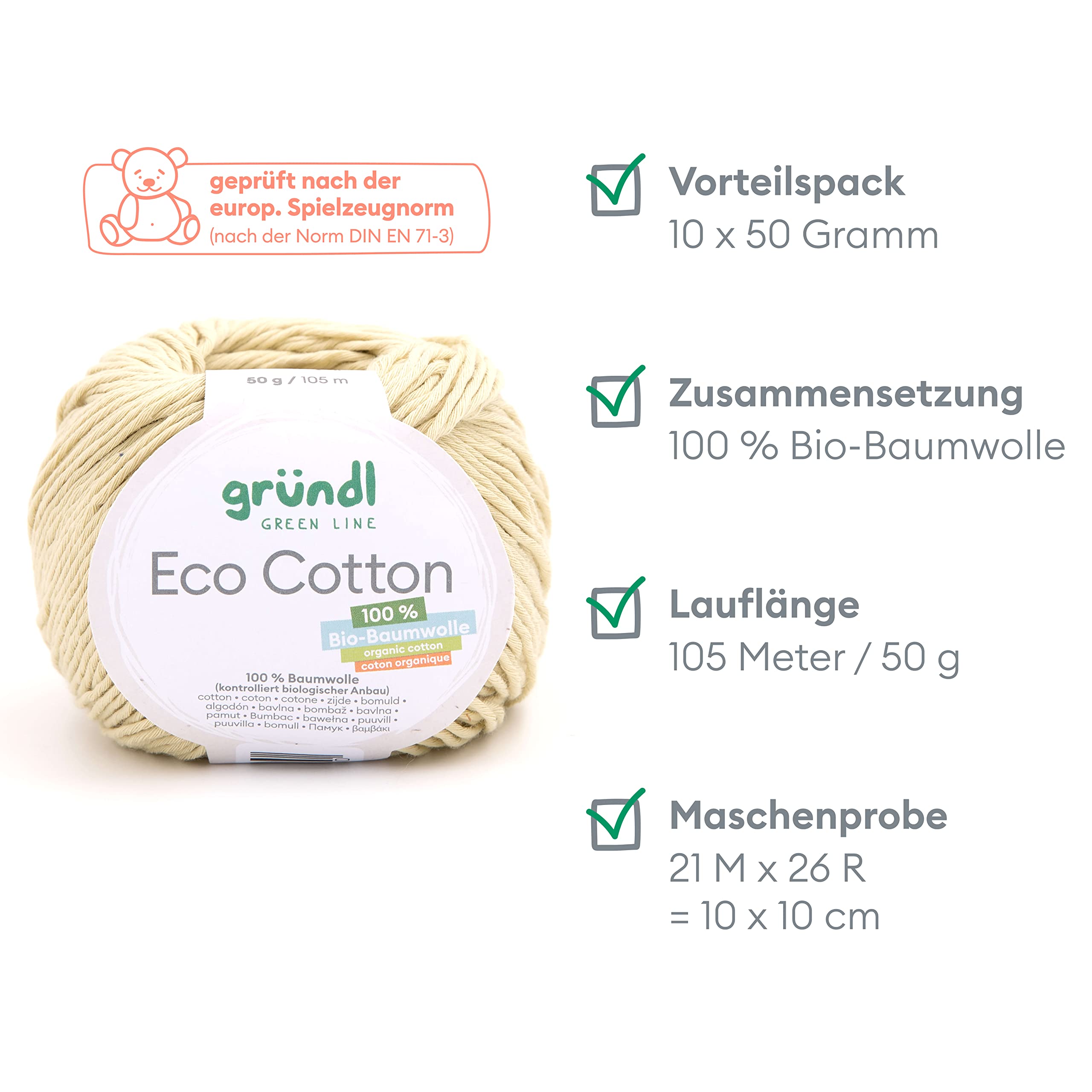 Gründl Eco Cotton Wool, Wool for Crochet, Wool for Knitting, Crochet Yarn, Soft and Skin Friendly, 100% Organic Cotton - Image 2