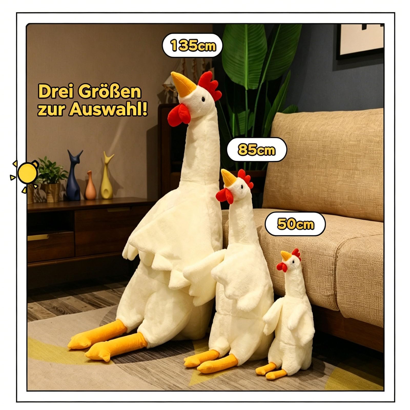 Huhn Kuscheltier XXL, Hähnchen Ausgestopft Plüschkissen, Simuliertes Tier Hühner Plüschtier, Weiches Tier Mutter Huhn Plüschpuppen, Hühner Spielzeug für Jungen Mädchen Geschenke (130cm,Weiß)