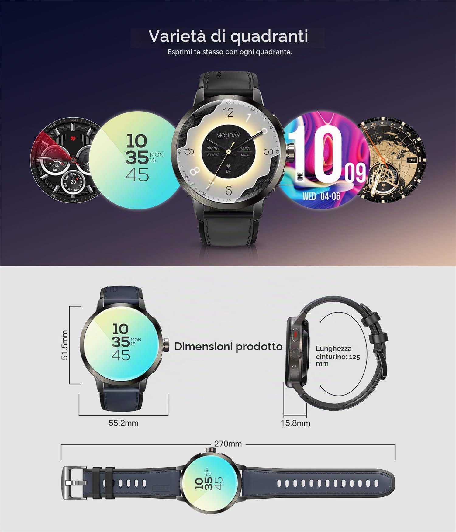 Orologio intelligente 4G SL8541E Quad Core 2GB 16GB Fotocamera rotante da uomo orologio 1.75 "AMOLED schermo grande Android 8.1 Smartwatch 1520mAh WiFi Bluetooth GPS orologio sportivo (Nero)