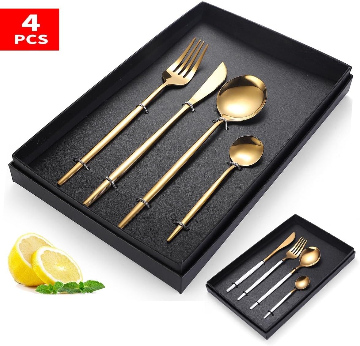 Silverware Flatware Set, 4/16/24/32/40/48 Pieces Stainless Steel Cutlery Set Golden Portuguese Home Creative Steak Knife, Fork And Spoon Gift Box (Color : Silver, Size : 6Set-24Pcs)