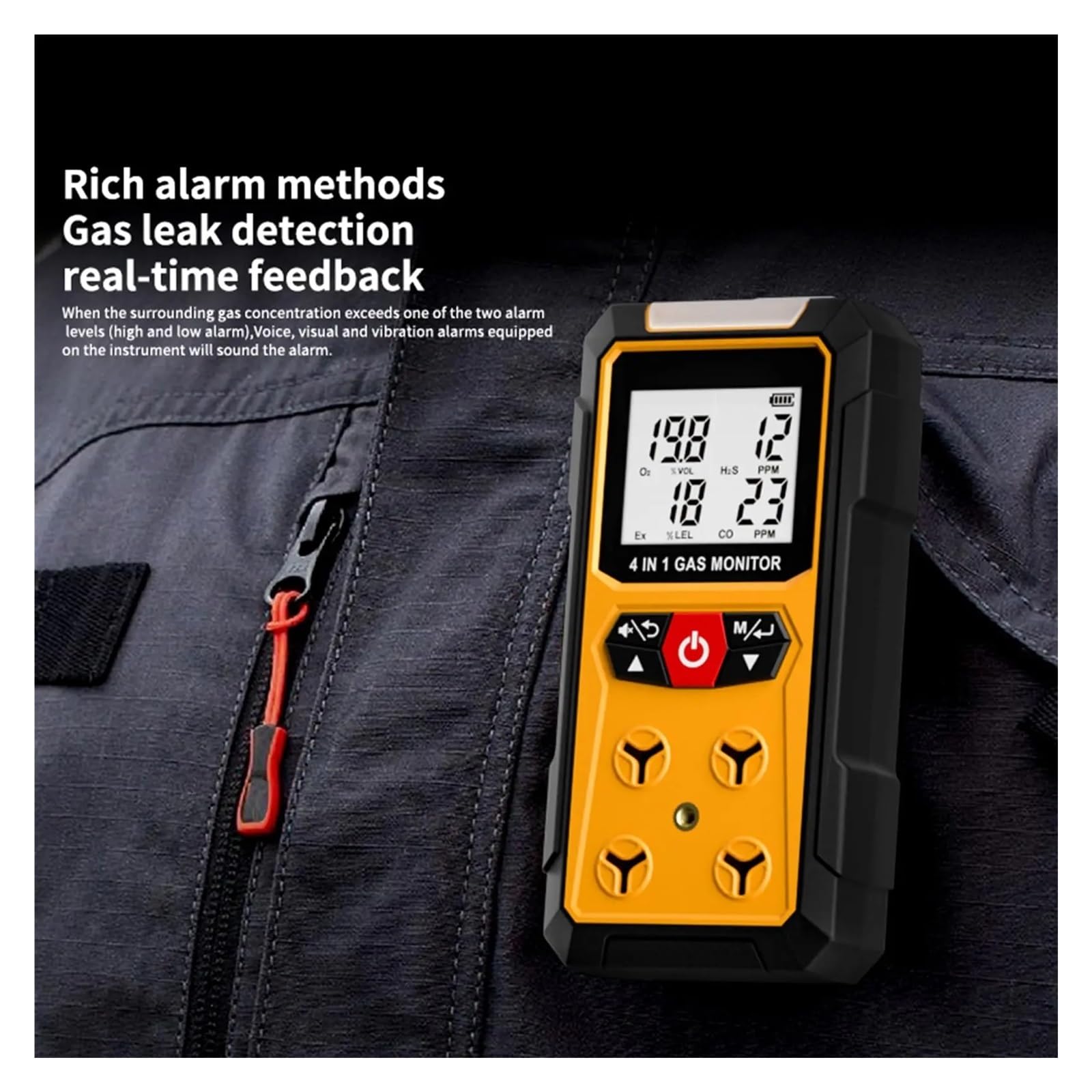 Detector de Gas, Detector de fugas de gas 4 en 1 (H2S, EX, O2, CO): monitor de seguridad confiable for el hogar y el lugar de trabajo con detección precisa