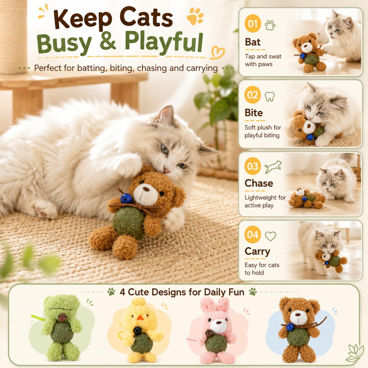 Katzenspielzeug mit Katzenminze, Kätzchen, Beißzubehör, Langeweile, Linderung von Langeweile, flauschige Kätzchen-Zahnreinigung, Kauen, Katzenliebhaber, interaktives Plüschgeschenk (neue Forg)