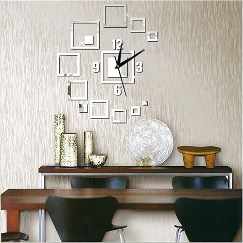 Miniatura 5 de Reloj de pared de acrílico simple con patrón cuadrado hueco tridimensional reloj de pared grande para decoración del hogar sala de estar reloj de
