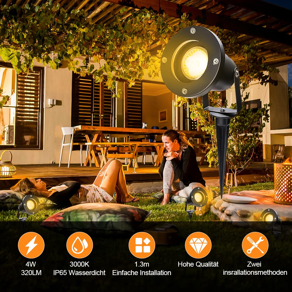 Daromigo Gartenstrahler gu10 mit stecker 10 Stück, Led Gartenleuchte schwarz Garten Beleuchtung 4000K AC 85-265V Led Gartenbeleuchtung für Aussen Garten Wiese Rasen