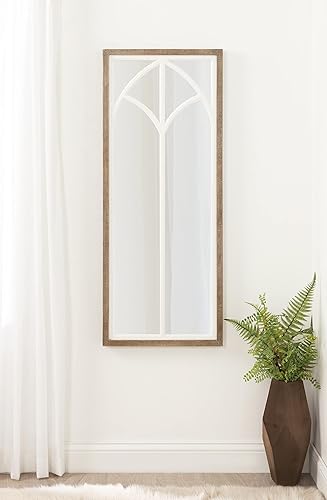 Miniatura 8 de Kate and Laurel Gothard - Espejo alto enmarcado, 19 x 47, marrón rústico y blanco, decoración de pared con revestimiento de arco gótico de ventana