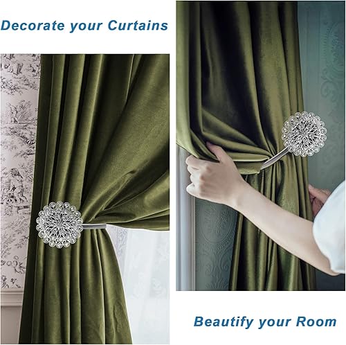 Miniatura 5 de Alzapaños de cortina decorativos de cristal, paquete de 6 alzapaños magnéticos, alzapaños de cortina de flores de cristal con cuerda de alambre de