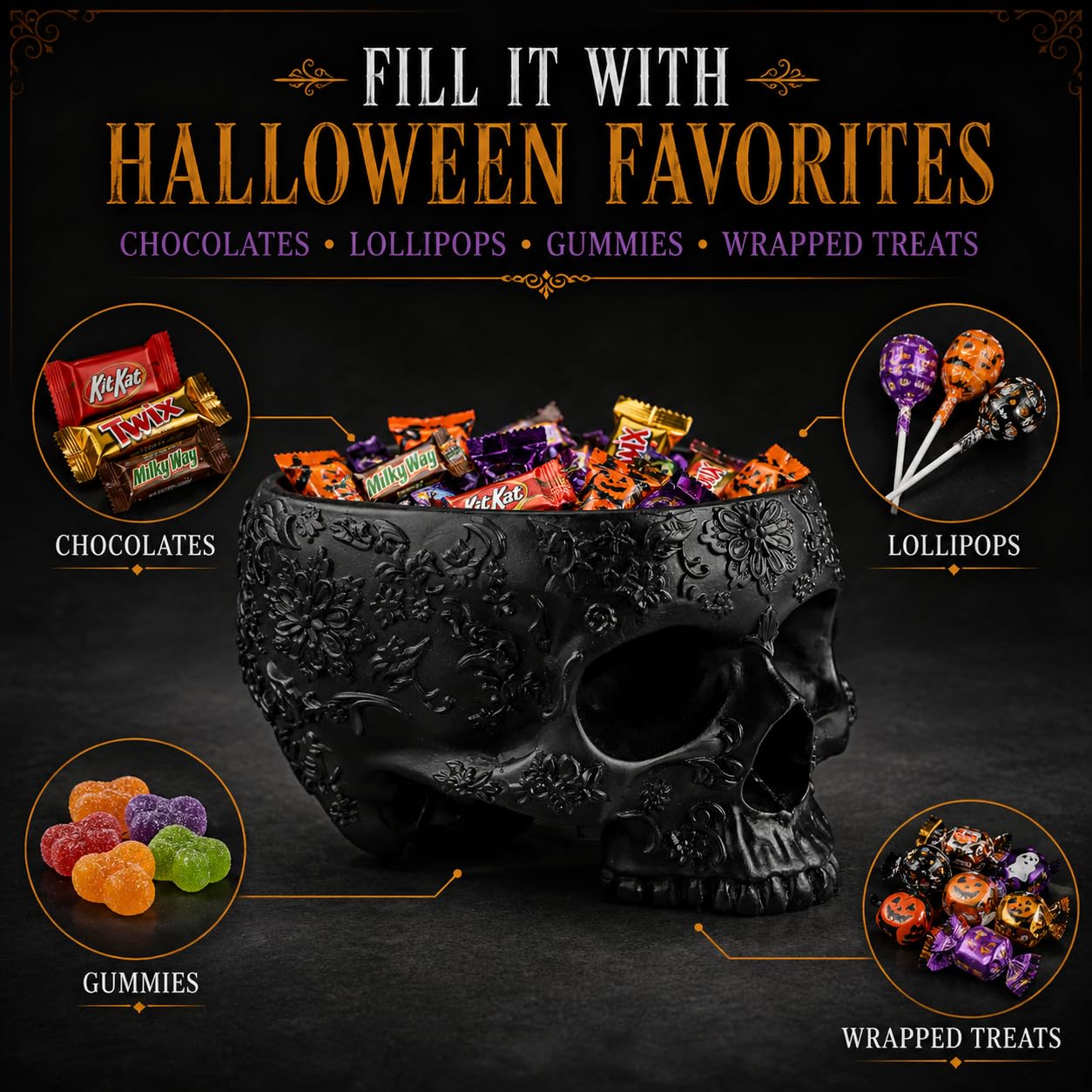 Halloween Schädel Pflanzgefäß & Trick or Treat Candy Bowl 15,2 cm Schädel Skelett Kopf Topf für Sukkulenten, Blumen oder Süßigkeiten - Gruselige Gothic Dekor für Garten, Haus, Partys, Spukhaus