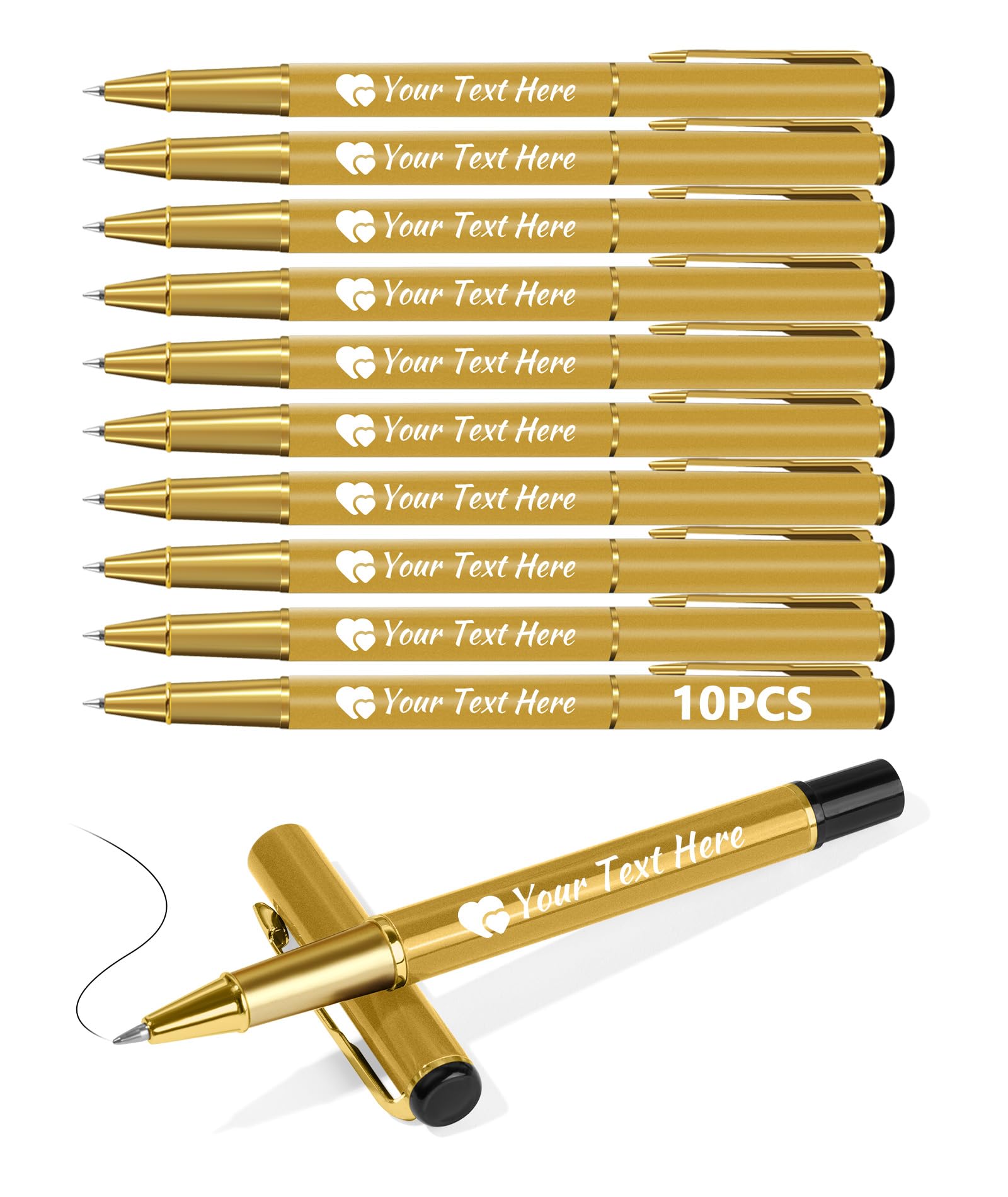 Customised Pens - Personalised Pens Bulk Pack Bussiness Ballpoint Pens with Free Engraving, Customisable Pens with Your Name, Text or Message, Perfect for Office/Students/Teacher/Lawyer,Gold,10 pcs — image 1
