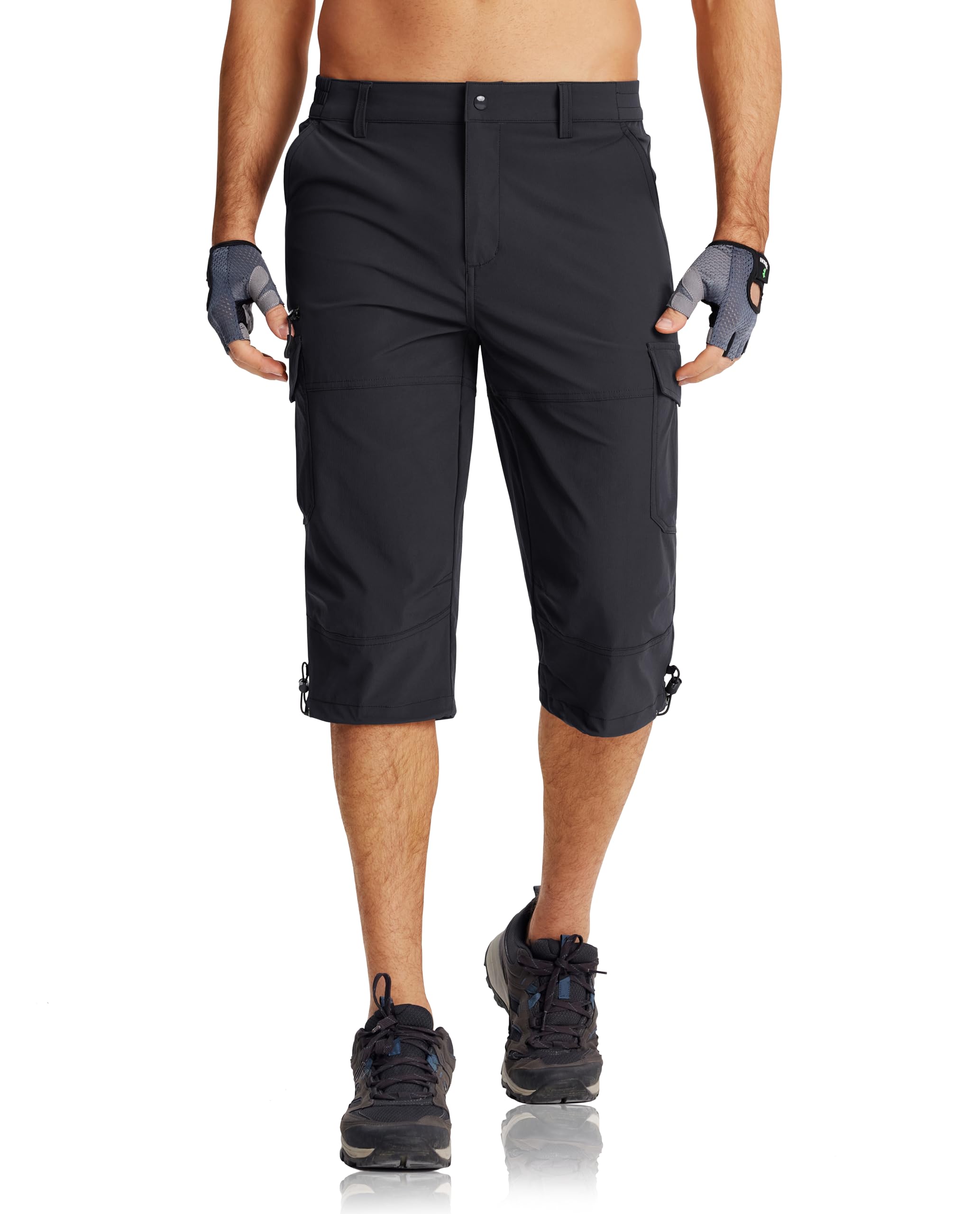 MAGCOMSEN Pantalones cortos de trabajo de secado rápido para hombre, pantalones capri 3/4, bolsillos con cremallera, pantalones cortos de senderismo y escalada