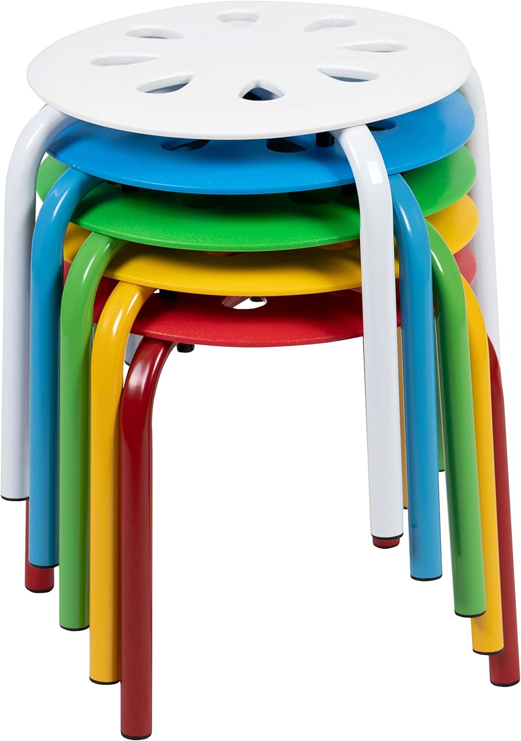Modern 11.5" Assorted Color Stackable Steel Stools - Set of 5